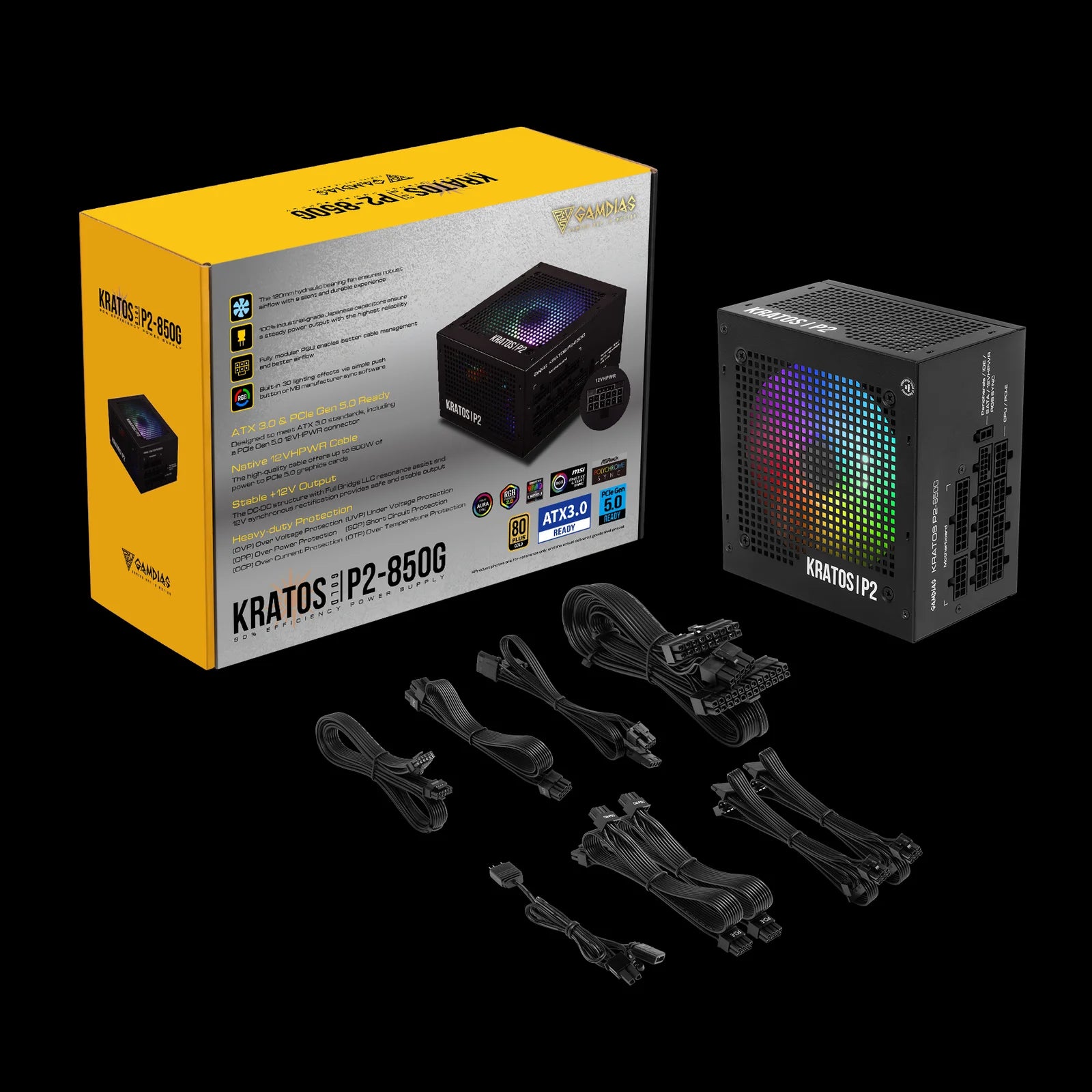 GAMDIAS KRATOS P2-850G PSU – 850W 80+ Gold Certified Power Supply for Gaming PCs