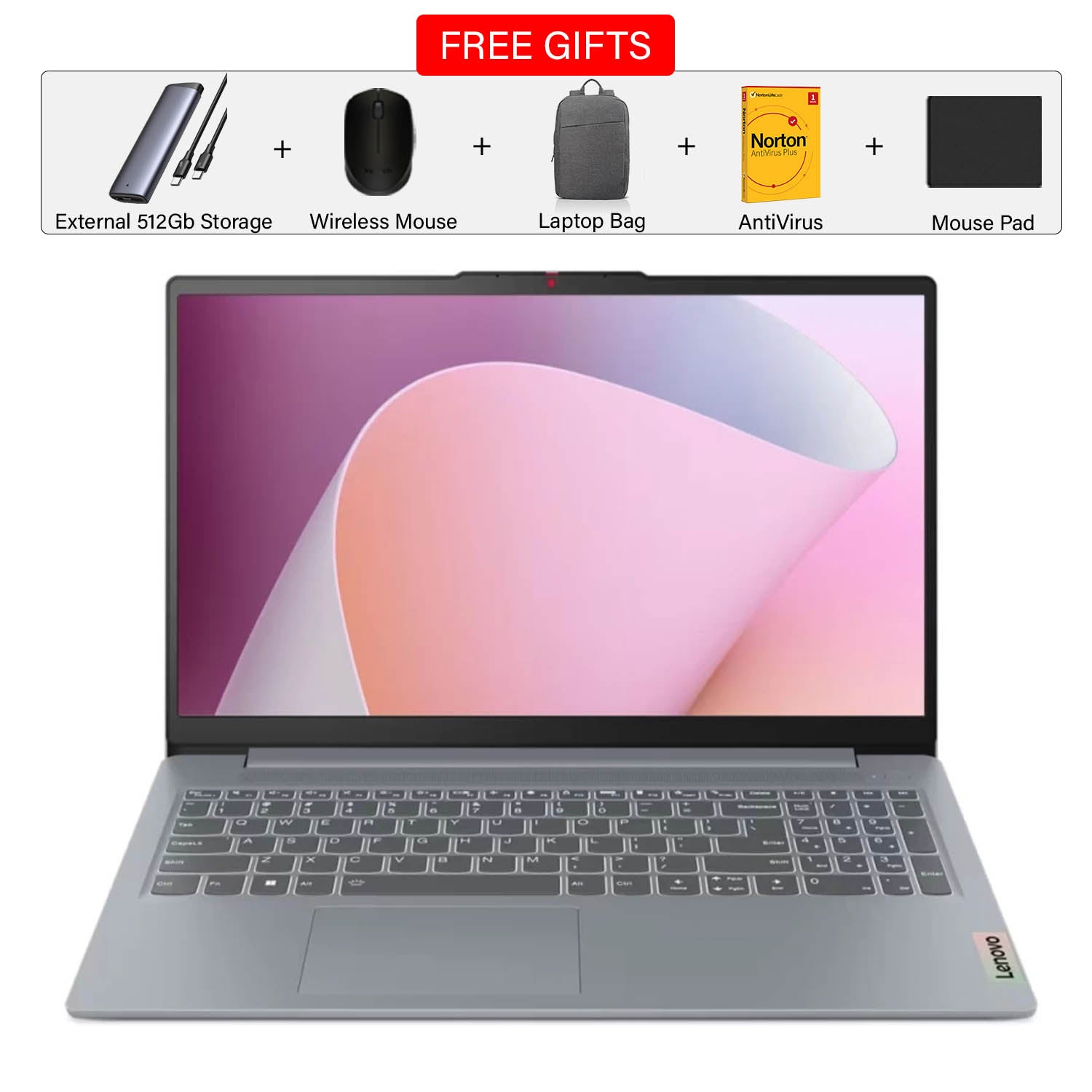 Lenovo IdeaPad 3 Slim | Intel Core i3-13th Gen | Free 512GB External Storage + Laptop Bag + Mouse + Mousepad + Antivirus