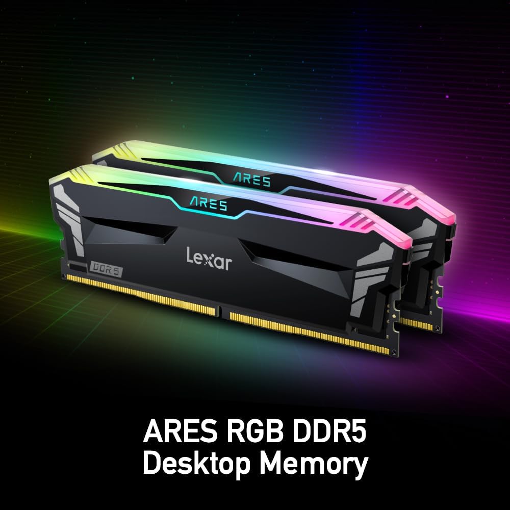 Lexar Ares 32GB DDR5 6400 CL32 1.4V Memory with heatsink and RGB lighting,Dual pack, Black Color