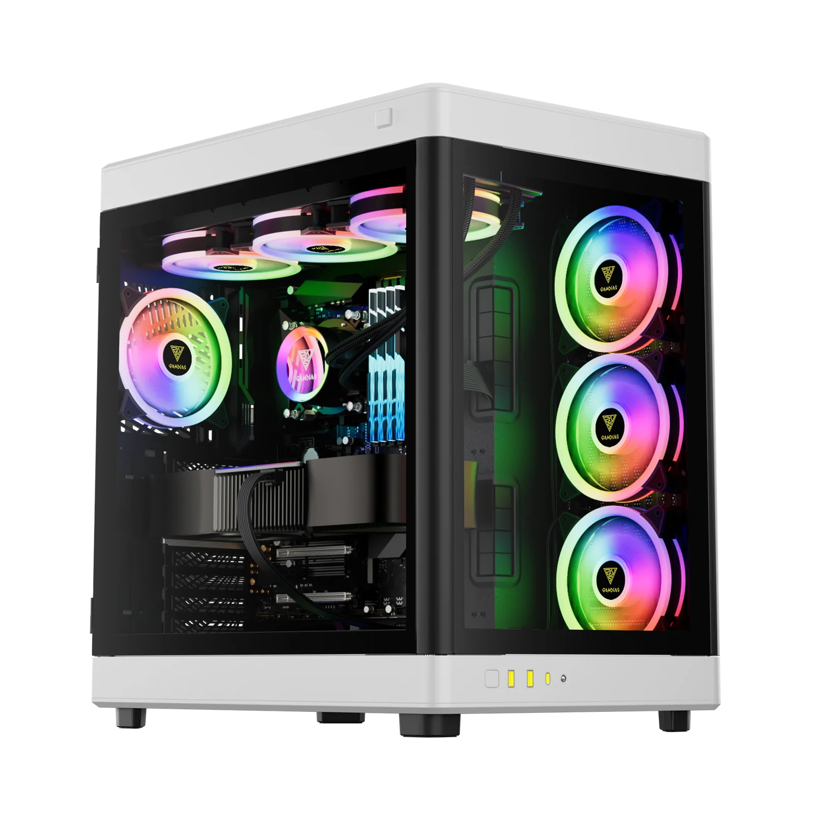 GAMDIAS NESO P1 Black/White Full Tower Gaming Case – Tempered Glass, High Airflow, ATX/E-ATX Compatible