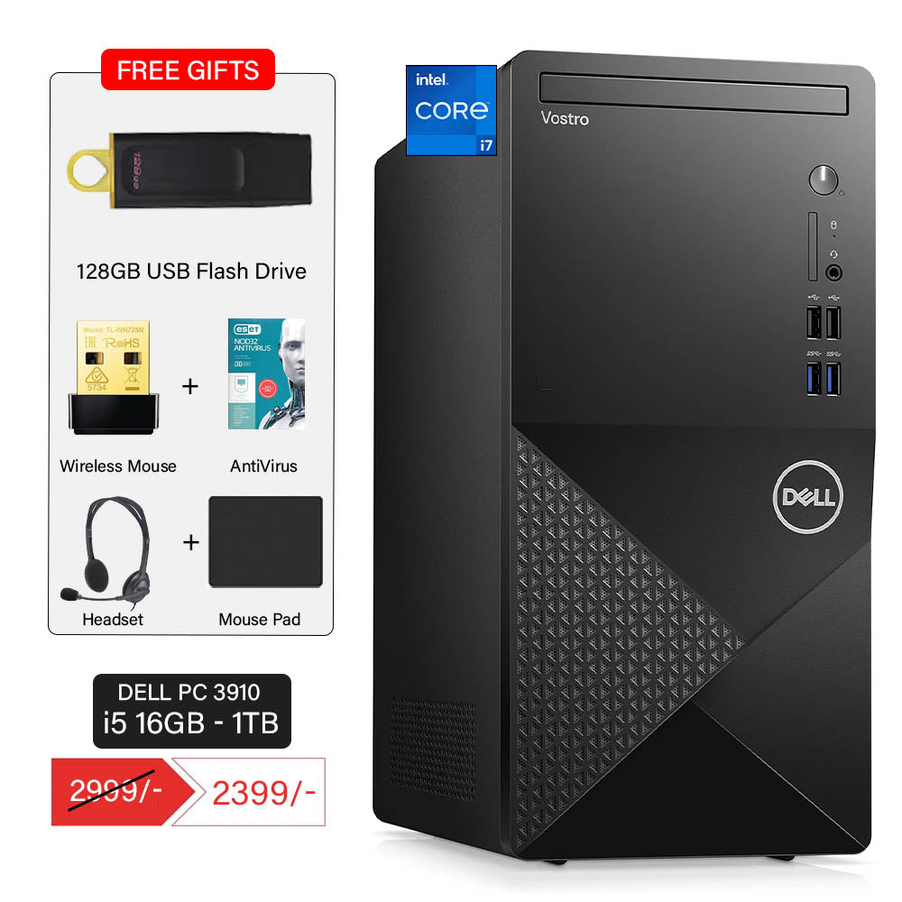 Dell Business Desktop 3910 Tower | FREE Wifi Adapter + Headset + 128GB USB Flash Drive + MOUSE PAD + Antivirus | Intel Core i5-12th GEN, 16GB RAM, 1TB SSD, 4GB Graphic Card | Windows 11 Pro (Upgrade)