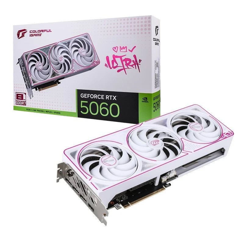 Colorful iGame GeForce RTX 5060 Ultra W OC 8GB-V Graphics Card – GDDR6, Ada Lovelace Architecture, DLSS 3.5, Ray Tracing, Triple Fan Cooling, White RGB Design, HDMI 2.1 & DisplayPort 1.4a, Overclocked Gaming GPU