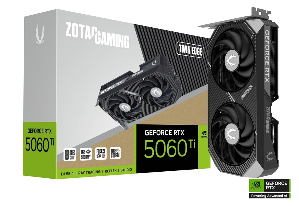 ZOTAC GAMING GeForce RTX 5060 Ti 8GB Twin Edge – NVIDIA Blackwell Architecture, DLSS 4, Ray Tracing, IceStorm 3.0 Dual Fan Cooling, PCIe 5.0, HDMI/DisplayPort, Compact Design, 4K Ready Gaming Graphics Card
