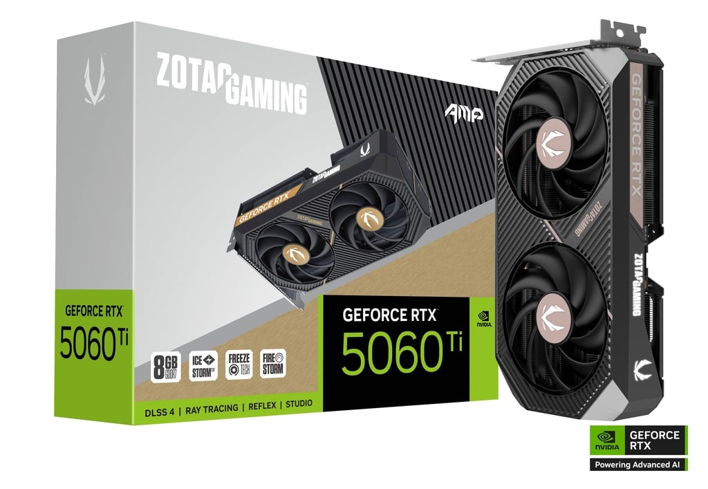 ZOTAC GAMING GeForce RTX 5060 Ti 8GB AMP – NVIDIA Blackwell Architecture, DLSS 4, Ray Tracing, IceStorm 3.0 Cooling, 8GB GDDR7, PCIe 5.0, HDMI/DisplayPort, 4K Ready Gaming Graphics Card